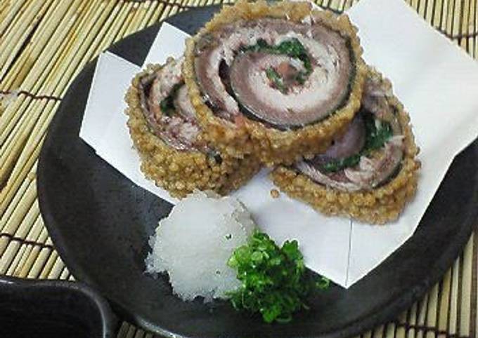 Recipe of Homemade Fried Seasonal Pacific Saury with Shiso and Plum