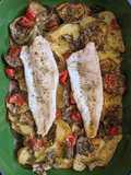 Merluza al horno con papas y batatas 🐟