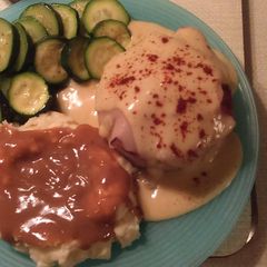 A picture of Easy Bake Stuffed Chicken Cordon Bleu with Hollandaise Sauce.