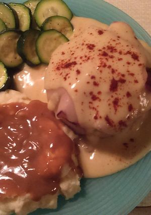 A picture of Easy Bake Stuffed Chicken Cordon Bleu with Hollandaise Sauce.
