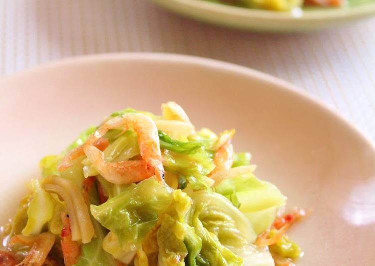 Simple Way to Make Homemade Steam Cooked Spring Cabbage and Sakura Shrimp