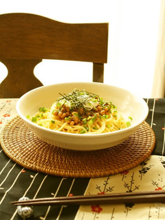 A picture of Natto and Umeboshi Spaghetti.