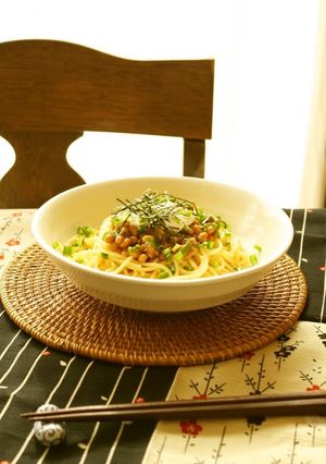 A picture of Natto and Umeboshi Spaghetti.