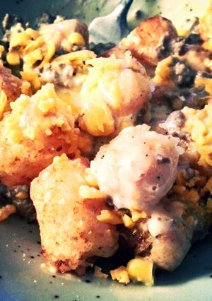 A picture of sour cream tater tot casserole.