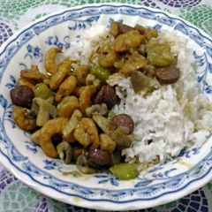 A picture of Shrimp with veggie and hot dogs.