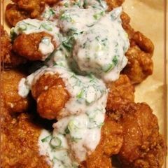 A picture of Yogurt Marinated Fried Chicken with Sour Cream Tartare Sauce.