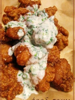 A picture of Yogurt Marinated Fried Chicken with Sour Cream Tartare Sauce.