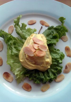 A picture of Vickys Pears with Mustard Cream Mayonnaise, Gluten, Dairy, Egg & Soy-Free.