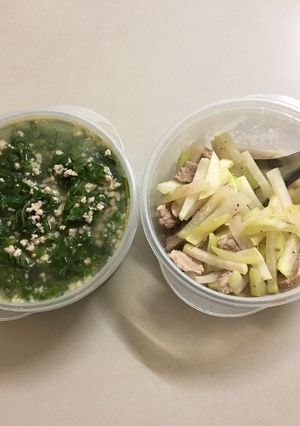 Hình của món Canh : mồng tơi + thịt heoĂn kèm : Su su + thịt heo.