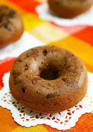 A picture of Christmas or Valentine's Day Baked Chocolate Donuts.
