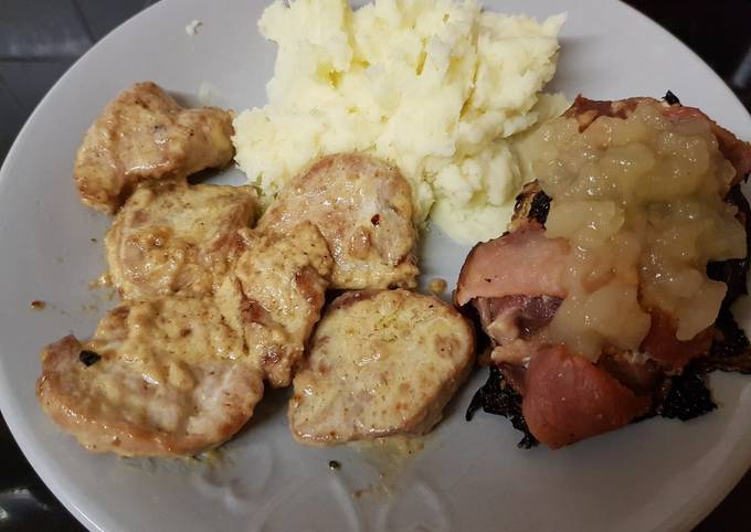 Garlic & Ginger Pork with Creamy sauce. And mashed potato