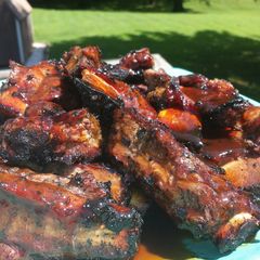 A picture of Bourbon glazed beef ribs.