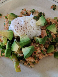 A picture of Quinoa vegetable cheesey eggy deliciousness.
