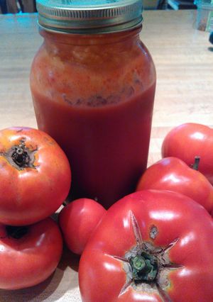 A picture of V-8, vegetable juice.