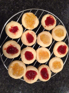 A picture of Thumb print jam cookies.