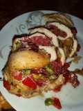 Pastrami stuffed boneless chicken breasts