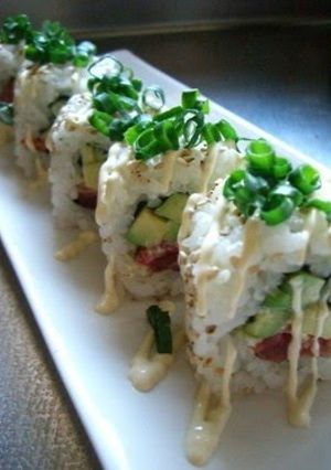 A picture of California Rolls.