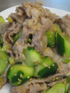 A picture of Pork with Salt Sauce and Cucumber.