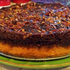 A picture of chocolate Pumpkin Pecan Crunch Cake.