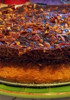 A picture of chocolate Pumpkin Pecan Crunch Cake.