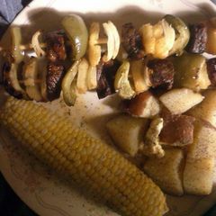 A picture of Steak Stew Meat Shish Kabobs.