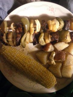 A picture of Steak Stew Meat Shish Kabobs.