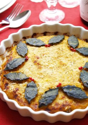 A picture of Spicy Minced Meat Kabocha Casserole for the Holidays.