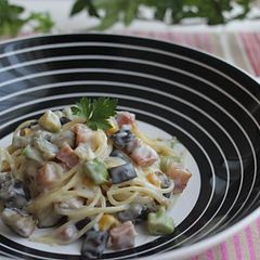 A picture of Excellent! Eggplant and Bacon Cream Pasta.
