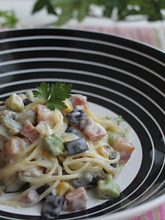 A picture of Excellent! Eggplant and Bacon Cream Pasta.