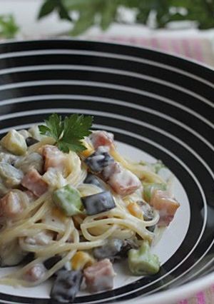 A picture of Excellent! Eggplant and Bacon Cream Pasta.
