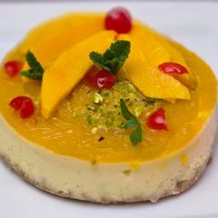 A picture of Mango lassi cheesecake.