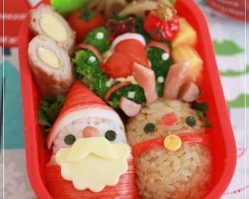 Fresh, Prepare Recipe Christmas Character Bento with Santa Claus and a Reindeer Practical Delicious