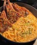 Honey garlic lamb with sweet onion pasta ✨