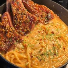 Honey garlic lamb with sweet onion pasta ✨ A picture of Honey garlic lamb with sweet onion pasta ✨.