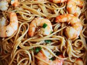 A picture of spaghetti with shrimp