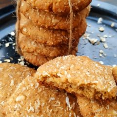 A picture of Jaggery Oats Wheat Coconut Cookies.