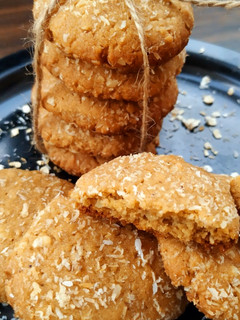 A picture of Jaggery Oats Wheat Coconut Cookies.