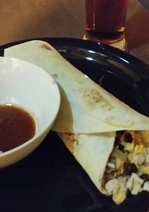 A picture of Iz's Pulled Pork Burrito.