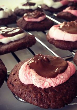 A picture of My specialty triple chocolate cookies with marshmallows.