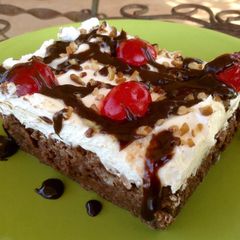 A picture of Hot Fudge Chocolate Bread Pudding Cake.
