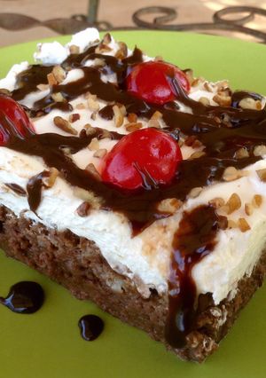 A picture of Hot Fudge Chocolate Bread Pudding Cake.