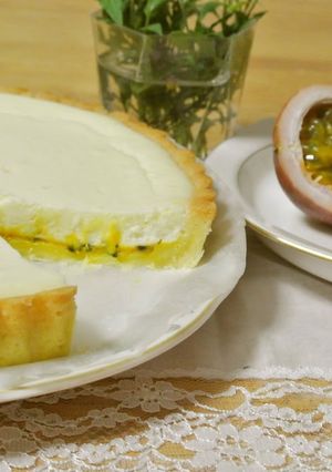 A picture of Passionfruit (or Mango) Cheese Tart.