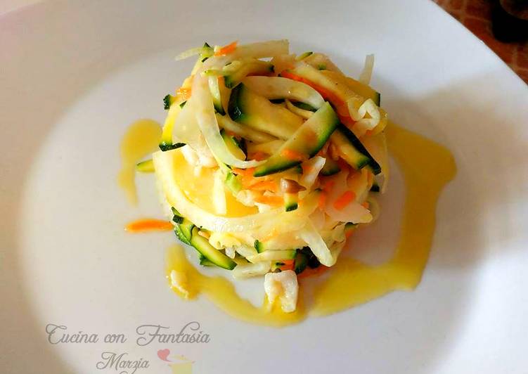 Millefoglie di verdure e cuori di nasello