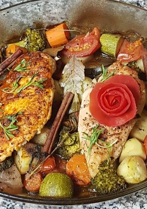 A picture of Chicken Breast and Vegetable Bake 🥦🍅.