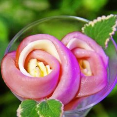 A picture of Easy Flower-Shapes! Ham and Cheese Rose Bento Box Fillers.