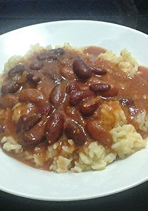 A picture of Puerto Rican Rice and Beans (Arroz y Frijoles).