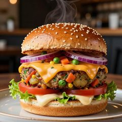 Vegetable and Cheese Burger Recipe | Crispy Homemade Veggie Burger with Cheese A picture of Vegetable and Cheese Burger Recipe | Crispy Homemade Veggie Burger with Cheese.
