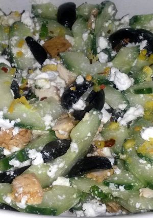A picture of Sig's Goats cheese, tofu and cucumber salad.