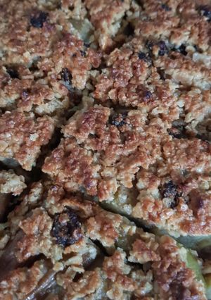 A picture of Rhubarb and raisin oat slices.