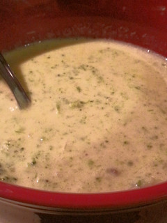 A picture of Broccoli and cheese soup.